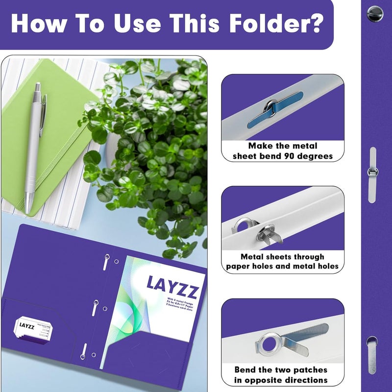 LAYZZ Plastic 2 Pocket Folders with Prongs, 30 Pack, Heavyweight, Letter Size Poly Folders with 3 Metal Prongs Fastener Clips (Purple) - Image 4